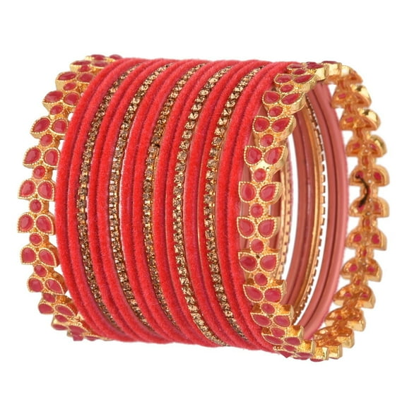 Efulgenz Wedding Bridal Indian Jewelry Red Velvet Bangle Rhinestone CZ Crystal Bracelet Bangle Boho Indian Bangle Set for Women Size-2.6