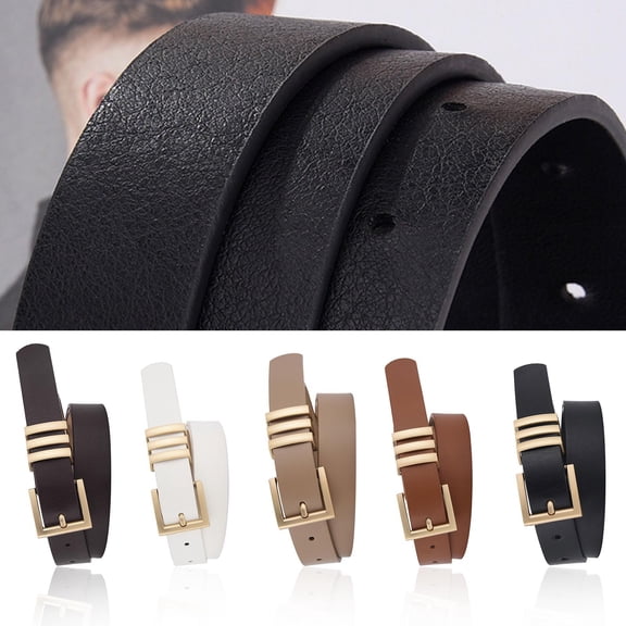 WHEANG Unisex Wide Leather Belt with Gold Metal Buckle Premium Versatile Waist Belt for Jeans Business Daily Wear Adjustable Stretch Waist Belts for Women Men(Color White One Size)