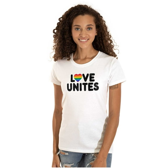 Love Unites Gay Pride Rainbow Heart Womens Fitted Plus Size Graphic Tee Brisco Brands 2X
