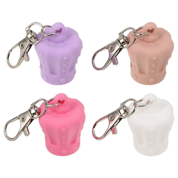 Worgeous 4pcs Silicone Lip Gloss Holder Keychain Reusable Lip Gloss Replacement Covers Portable Caps Keychain for Girls Women