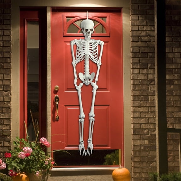 Zksm 5.4ft Halloween Skeleton Decorations - Realistic Full Body Posable Plastic Skeleton with Movable Joints, for Graveyard, Haunted House Props Decor - Indoor & Outdoor