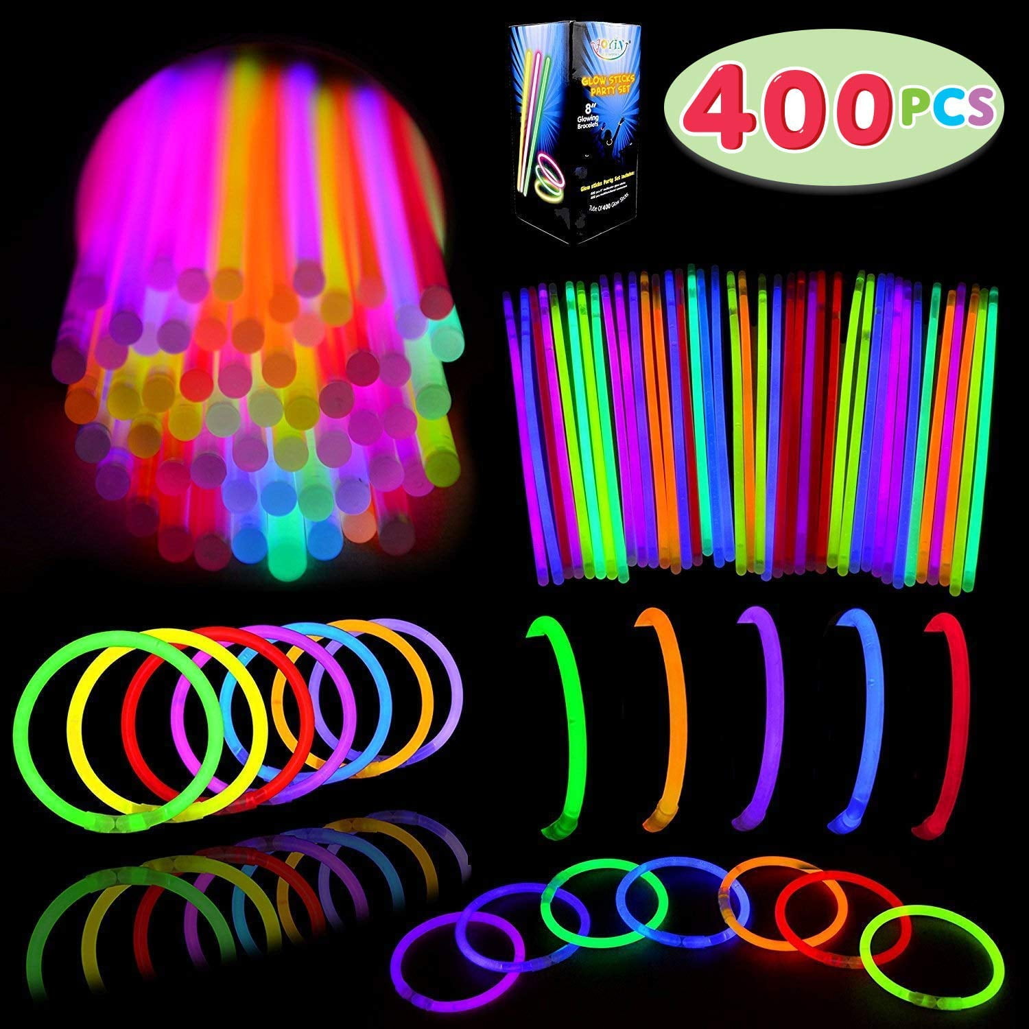 40 Count Glow Sticks Bracelets Glows In The Dark Multi Color With Connectors 8" 