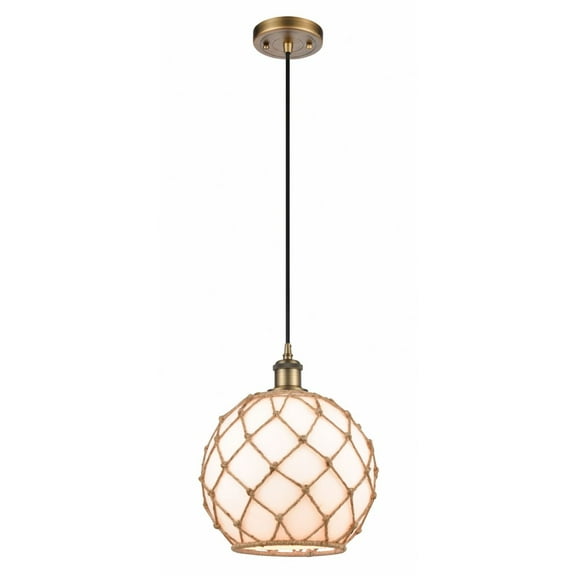 Innovations 516-1P-BB-G121-10RB Large Farmhouse Rope 1 Light Mini Pendant part of the Ballston Collection, Brushed Brass
