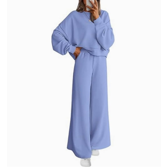 Women 2 Piece Outfits Fall Sweatsuits Crewneck Sweatshirt Wide Leg Sweatpants Lounge Sets Tracksuit