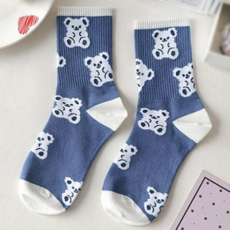 

Chic Light Blue Floret Cute Flowers Stripes Soft Cotton Socks Skyblue Literary Campus Mid-Tube Sox Girls Xmas Gift