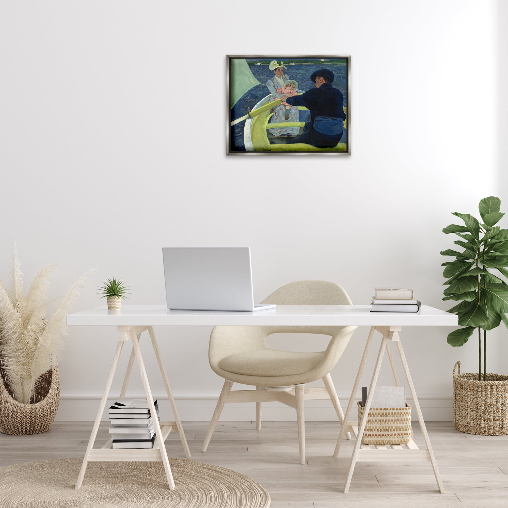 Stupell Industries Classical Boating Party People Painting Gray Floater Framed Canvas Art Print Wall Art, 21 x 17