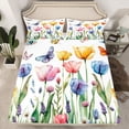 thumbnail image 2 of Castle Fairy Boys Girls Colorful Tulip Flowers Twin Sheet Sets 3pcs,Spring Garden Butterflies Twin Fitted Sheet Microfiber,Chic Floral Blossoms Breathable Flat Sheet,Ultra Soft Home Decor, 2 of 7