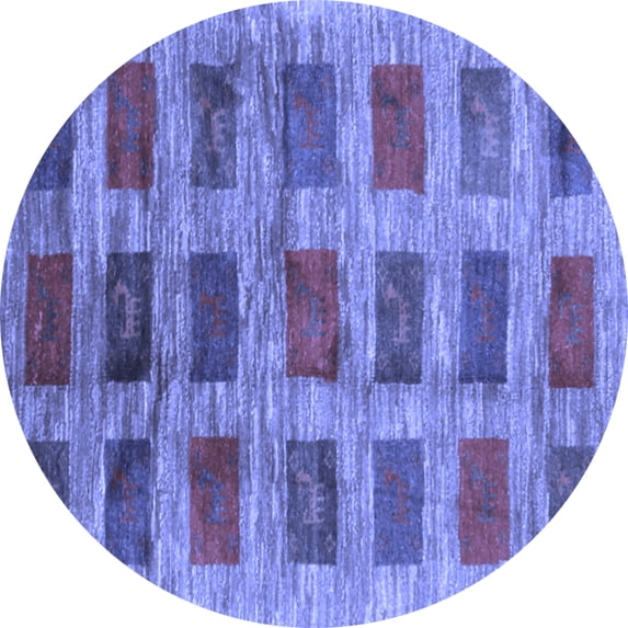 Ahgly Company Machine Washable Indoor Round Abstract Blue Contemporary Area Rugs, 4' Round