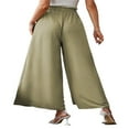 thumbnail image 4 of KEINXS Women Loose Pants Belted Long Trousers Summer Ladies Leisure Solid Color High Waist Ruched Beach Wide Leg Pants, 4 of 5