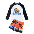 thumbnail image 2 of Swimsuits For Boys' Beach Style Two Piece Swimsuit Set Long Sleeve Top & Swim Shorts With Palm Tree & Sunset Print Quick Dry Upf 50+ For Surfing Pool Bathing Suit For Kids, 2 of 6