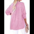 thumbnail image 3 of Blusas Casuales de Larga con Cuello en V y Botones para Mujer, Blusas Lisas de Gran Tamaño. Rosa M, 3 of 7