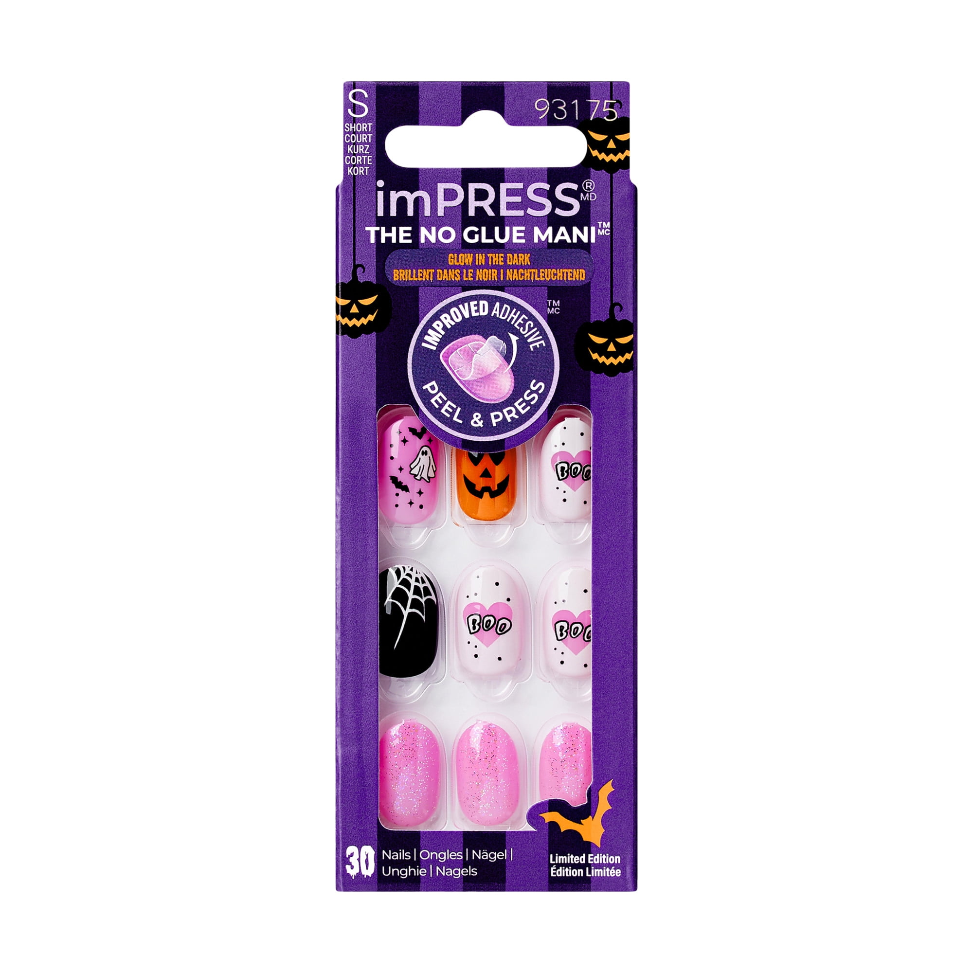KISS imPRESS No Glue Needed Press On Nails Design Glow in the Dark No Way Out Pink Short Squoval 30 Count Walmart
