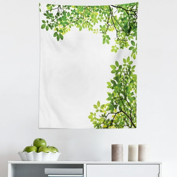 Tree Tapestry, Broad Leaves Close-up Background Garden Organic Foliage Shrubs Cells Plant Image, Fabric Wall Hanging Decor for Bedroom Living Room Dorm, 5 Sizes, White Green, by Ambesonne