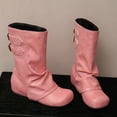 thumbnail image 5 of Viluyesy Womens Mid Calf Boots, Hidden Heel Fashion Buckle Square Toe Flodover Slouch Boots Pink, 5 of 9