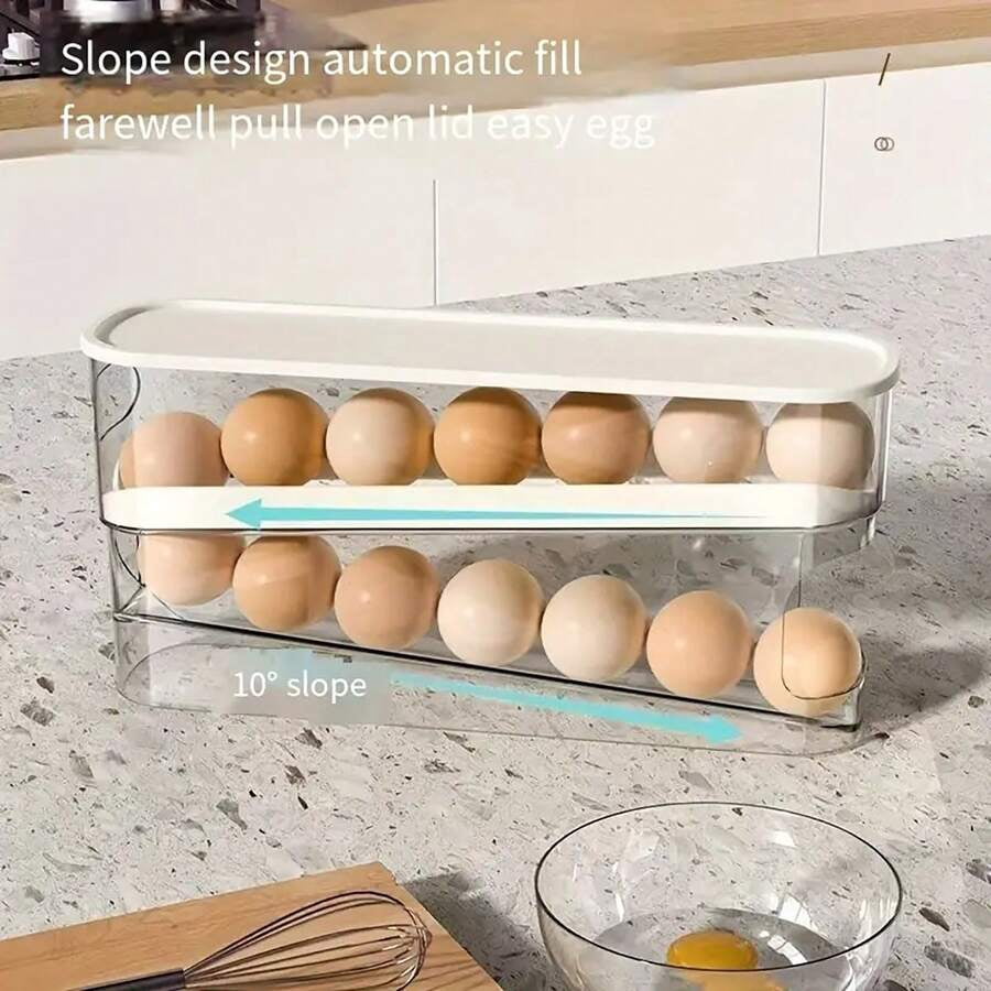 Double Layer Automatic Egg Roller Storage Box, Rolling Egg Dispenser for Refrigerator, Cabinet, and Kitchen Organization, Egg Storage Rack