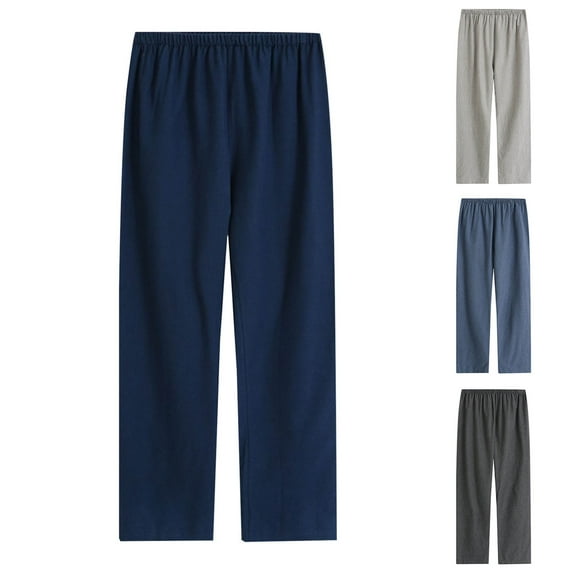 Xcmzpl Flannel Pajamas Pants for Men Solid Pjs Bottoms Elastic Waist Baggy Straight Leg Sleep Pants Soft Loungewear Sleepwear