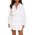 thumbnail image 2 of Fankiway Clearance Long Sleeve Dresses Women'S Long Sleeved Lantern Sleeve V-Neck Button Ruffle Layered Color Mini Dress Womens Dresses Plus Size Clearance, 2 of 5