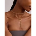 thumbnail image 3 of Silvora 14K Gold Plated Long Necklaces for Women Dainty Drop Bar Pendant Lariat Y-Necklaces Adjustable Long Chain Trendy Jewelry Gifts for Girlfriend Wife Valentine's Day, 3 of 7