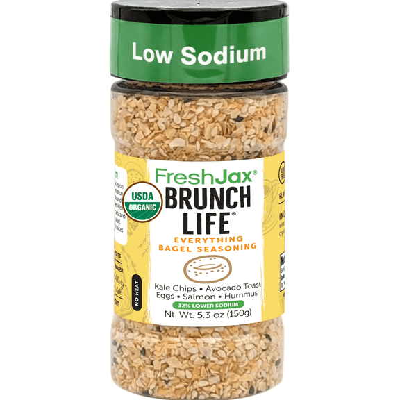 FreshJax Brunch Life Everything Bagel Seasoning, Low Sodium Blend 5.3 oz | All-Purpose Topping for Avocado Toast, Eggs, Salads, Vegetables, Rice, Popcorn, Snacks, Breakfast Cooking - Made in USA