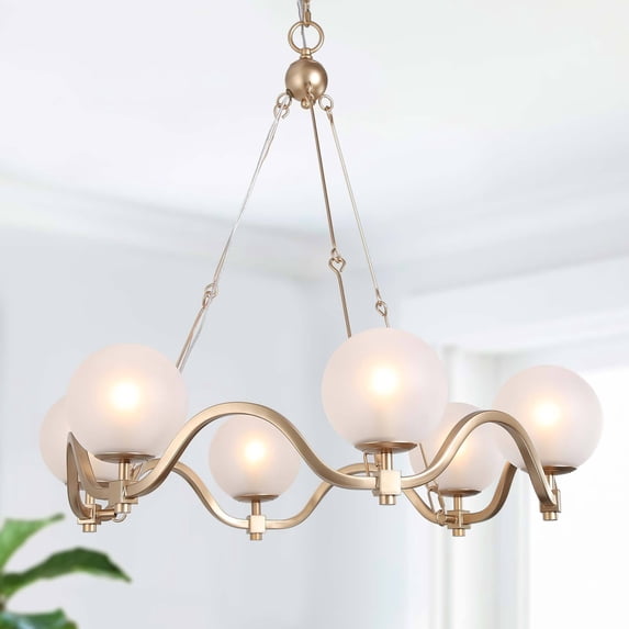 LNC Modern 6-Light Gold Chandelier, LED Kitchen Island Light with Frosted Glass