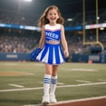 thumbnail image 6 of IROOZIGOTO Girls Cheerleader Costume Set Blue White Sleeveless Cropped Top Pleated Skirt with Pom Poms Socks for Halloween Cosplay Themed Party, 6 of 9