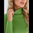 thumbnail image 4 of Suéteres Acanalados para Mujer, Lindos Suéteres de Punto de Cuello Alto, Ajustados y Cálidos Verde un Tamaño, 4 of 9