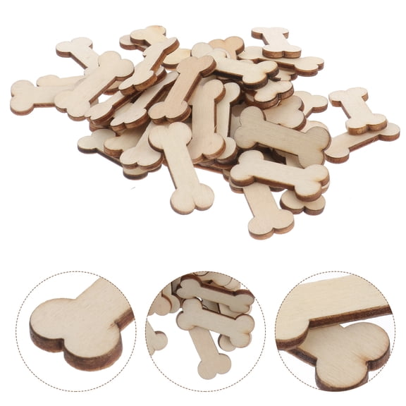 PBPBOX 50Pcs Wood Dog Bone Cutouts Unfinished for Painting Decorating Craft DIY Projects