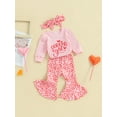 thumbnail image 4 of 3PCS Cute Baby Girls Clothes Set 3M 6M 12M 18M Toddler Outfits For Spring Heart Letter Print Long Sleeve Rompers Flare Pants Headband Suit Set, 4 of 10
