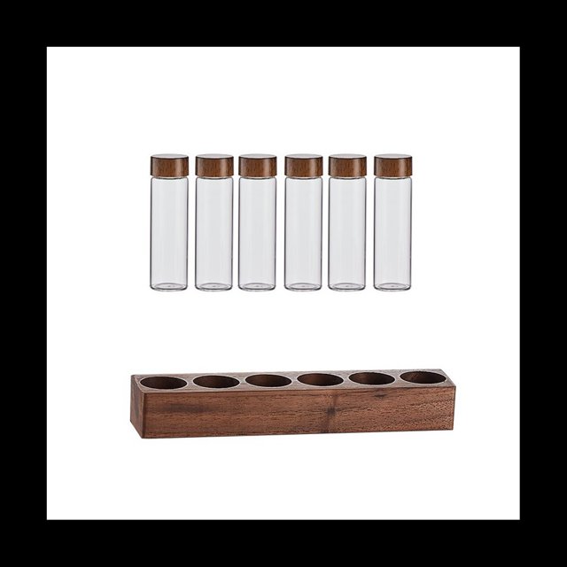 Contenedor de Almacenamiento de Granos de Café, Tubo de Ensayo para Café, Té, Botella de Vidrio con Estante de ExhibicióN de Nogal, Accesorios para Café Expreso C
