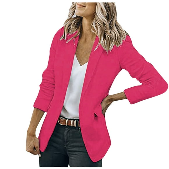 yievot Women Blazer Jackets Women's Solid Color Button Pocket Recreational Long Sleeve Lapel Suit Coat Tops