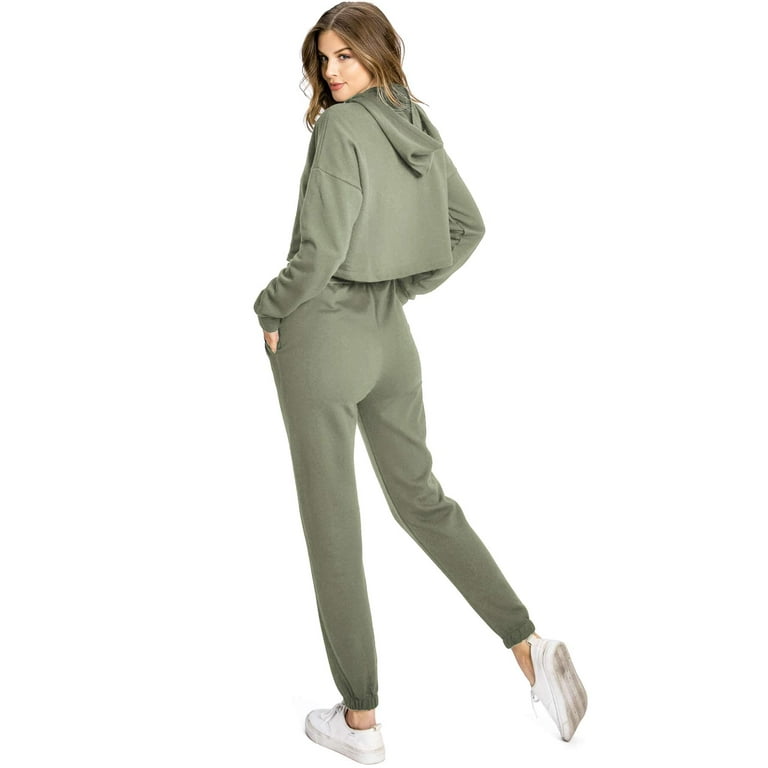 Ambiance Women s Junior s Casual Lounge Crop Hoodie Jogger Sweat