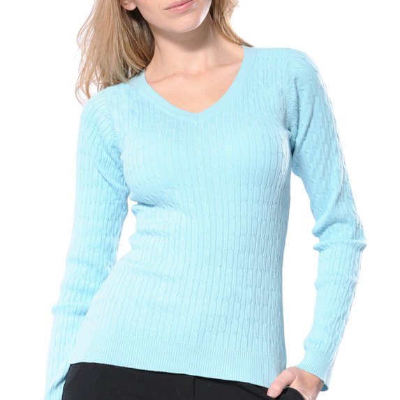 Monterey Club Women's Fine Gauge Cable Knit V-neck Sweater #6134