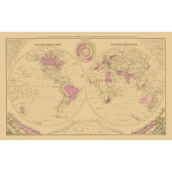 Historic Map - Western Eastern Hemisphere - Gray - Vintage Wall Art