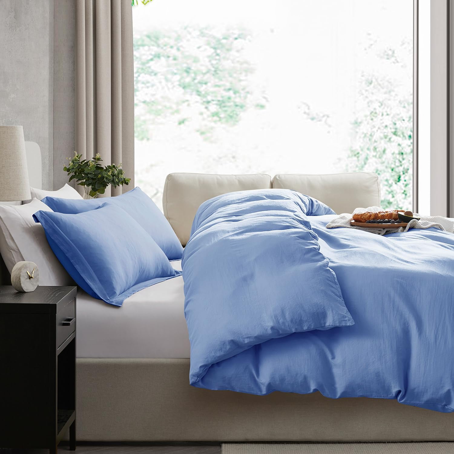 Virtu 3-Piece Duvet Cover Set, Soft Prewashed Bedding Set King with Pillow Shams, Blue Haven