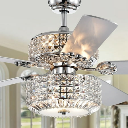 Walter Dual Lamp Chrome 52-inch Lighted Ceiling Fan w Crystal Shades (includes Remote and Light