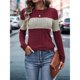 thumbnail image 4 of Blusas de Larga con Bloques de Color para Mujer, Conjuntos de Otoño, Suéteres de Invierno y Moda de Principios de Otoño. Vino Tinto L, 4 of 9