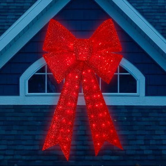 LAMPHOME 24 Inch Pre-Lit Glitter Red Christmas Bow with 40 LEDs, Giant Decorative Bow for Wreath Accent & Christmas Tree Topper, Indoor & Outdoor Xmas Party Ornament