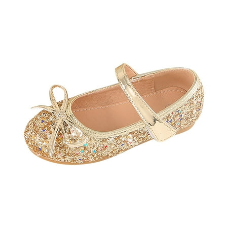 

Celiean Children s Girls Wedding Shoes Flower Child Shoes Sequins Fine Glitter Bow Girl Princess Shoes Gold 9-9Y