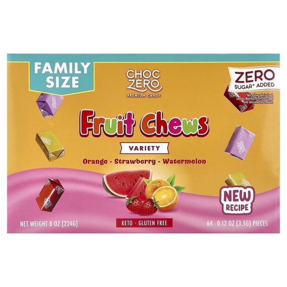 ChocZero Sugar Free Fruit Chews, Keto, Low Carb Taffy Candy, 8 oz Box