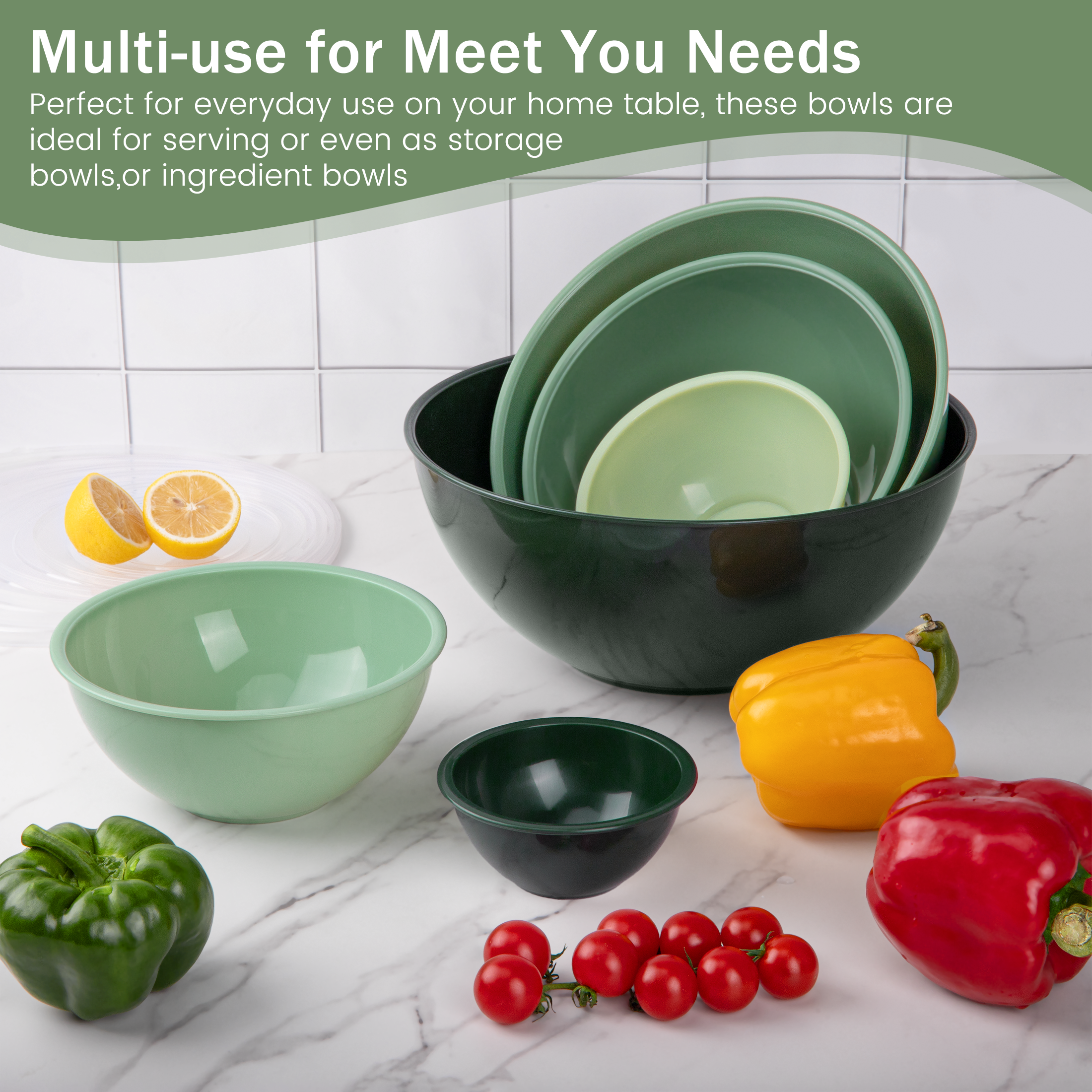 GPED 12-Piece Nesting Mixing Bowl Set with Lids, Green photo 7