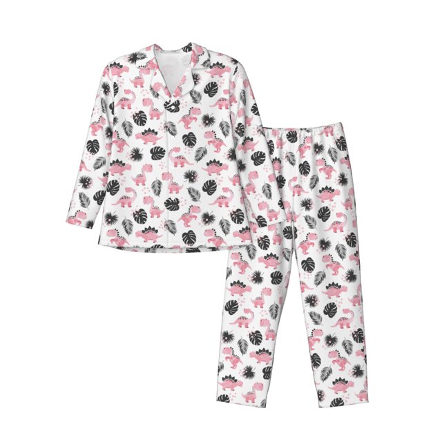 Fotbe Cute Dinosaur Pijama de Hombre con Estampado de Manga Larga, Conjunto de 2 Piezas, Ropa de Dormir Suave y Cómoda con Bolsillos-Large