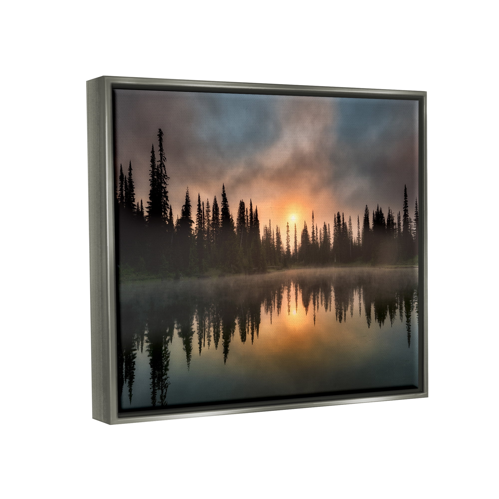 Stupell Industries Sunrise Lake Reflection Horizon Coastal Photography Gray Floater Framed Art Print Wall Art