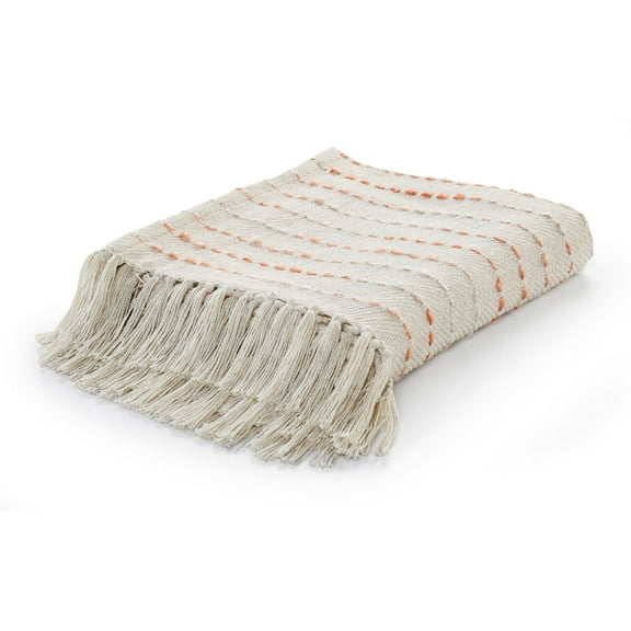 Laddha Home Designs Orange and White Shimmer Striped Woven Throw Blanket 50" x 60"