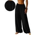 thumbnail image 2 of Women'S Loose Fit Solid Color Elastic Waist Pocket Straight Leg Casual Pants Black L, 2 of 8