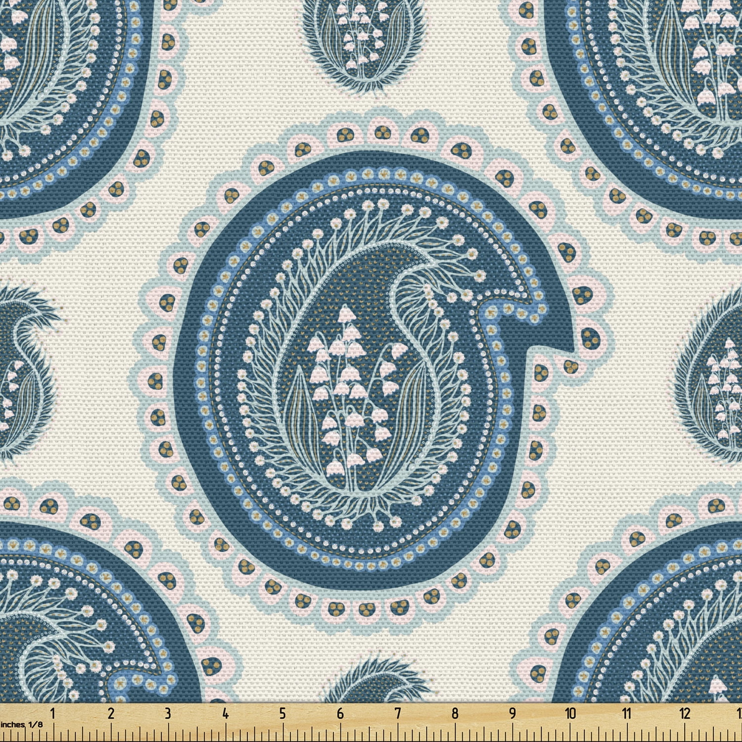 Oriental Upholstery Fabric by the Yard Floral Theme Hand Drawn Lilies