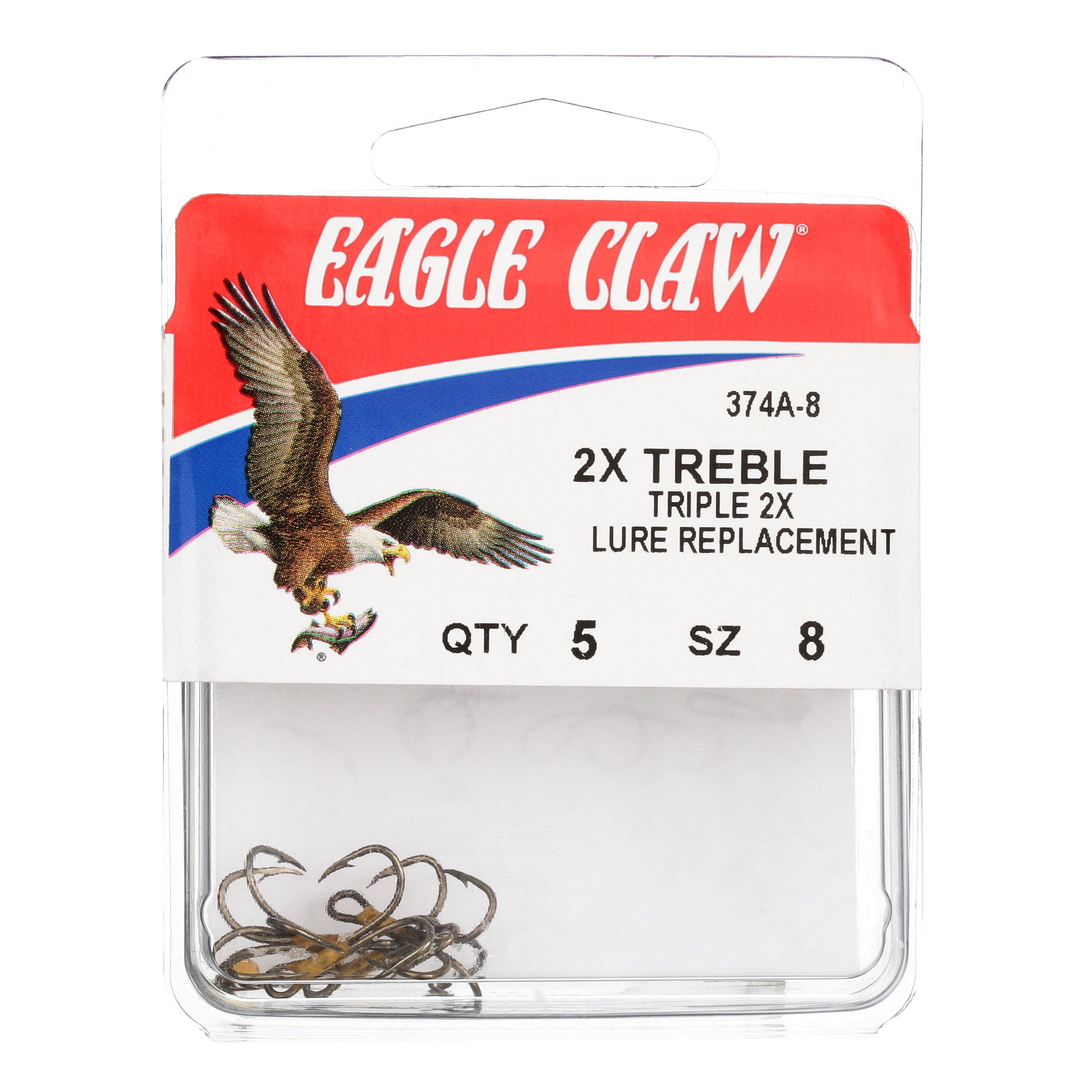 Eagle Claw 2X Treble Regular Shank Curved Point Hook 