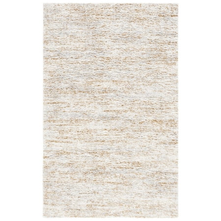 SAFAVIEH Berber Torvald Abstract Polyester Shag Area Rug, Ivory/Light Gold, 2'3" x 3'11"