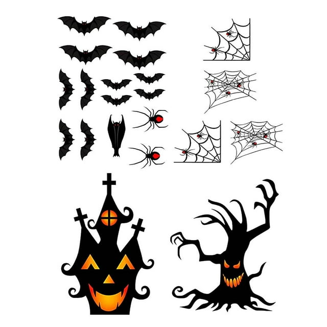 Adhesivos para Ventanas lloween Decoraciones de Pared Murciégos Castillo Pegatinas de árboles Marchitos para Exhibición de Ventanas Sunnimix Pegatinas de pared de Halloween
