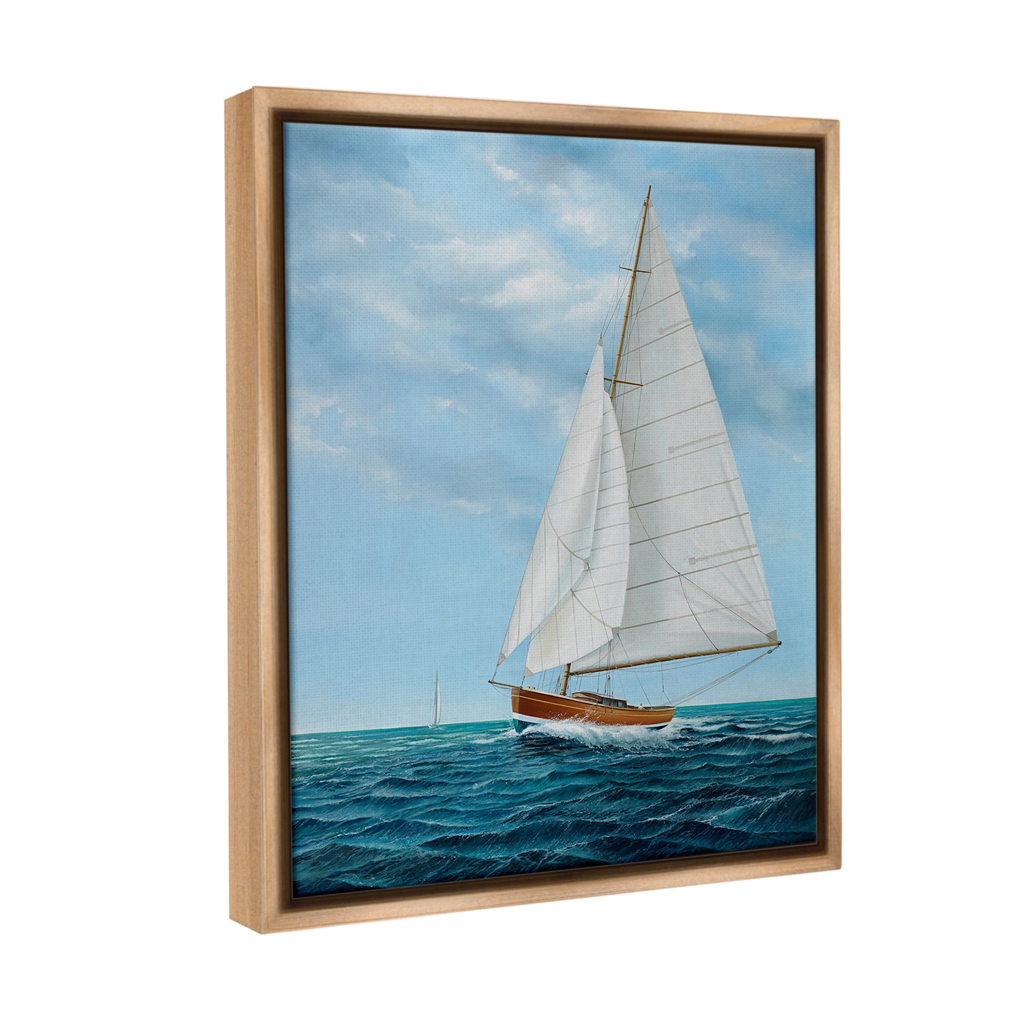 Stupell Industries Nautical Sailboat Waves Transportation Painting Brown Floater Framed Canvas Art Print Wall Art, 25 x 31