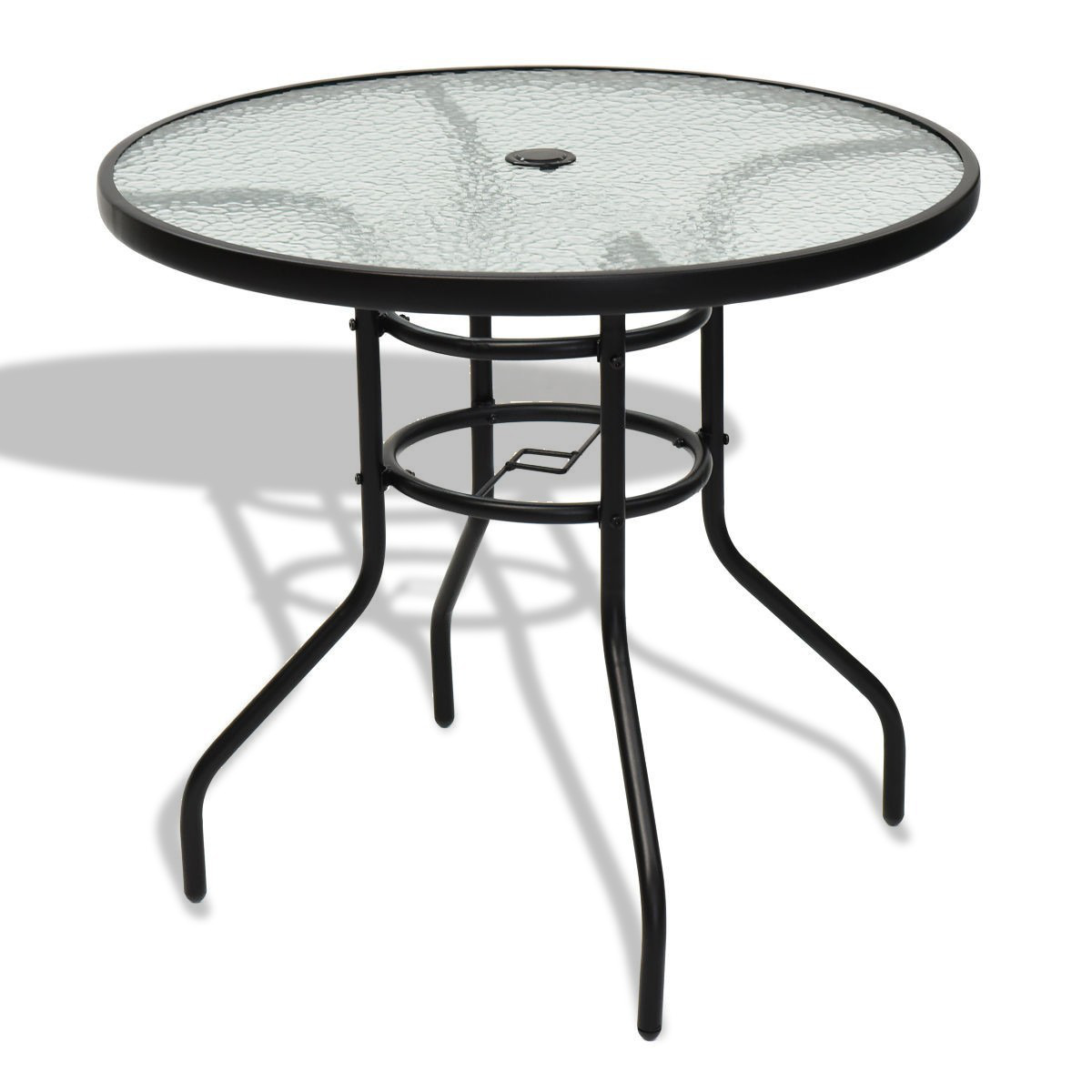 Goorabbit Outdoor Glass Table 32" Outdoor Bistro Table Patio Dining Table Round Side Table Coffee Table Furniture with Umbrella Hole, Metal Frame Water Ripple Glass Top(Black) - image 5 of 8